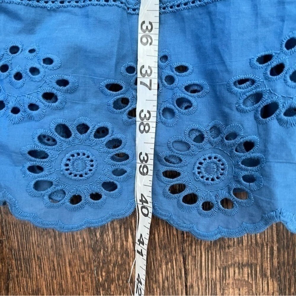 Betsey Johnson Blue Eyelet Midi Dress Size Large Smocked Bodice Tiered - Picture 7 of 10